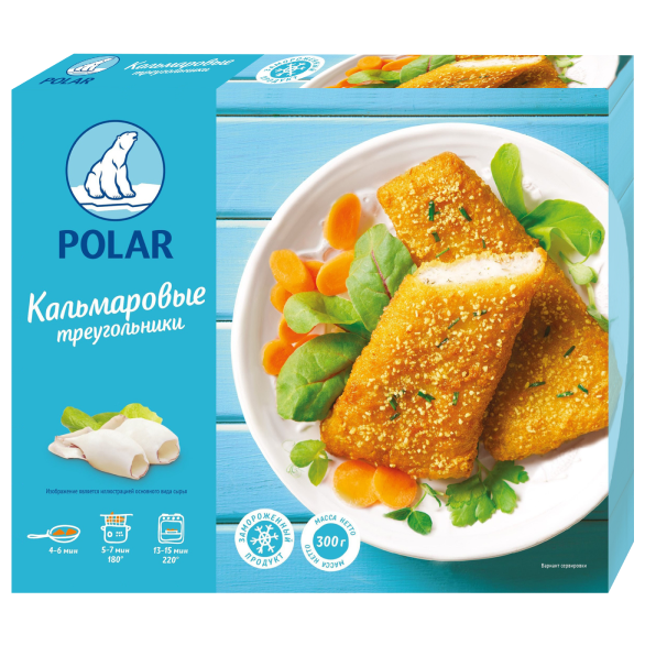 "ПОЛАР" треугольники кальмаровые. Рыбный полуфабрикат замороженный